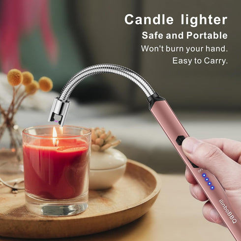 iinboBBQ Lighter Electric Lighter Rechargeable USB Candle Lighter with LED Battery Display Arc Lighter with Flexible Neck Flameless Long Lighters ...