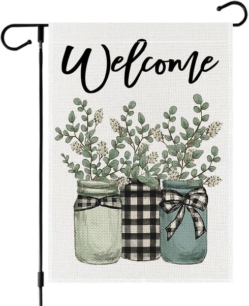 Welcome Summer Floral Mason Jar Garden Flag 12x18 Inch Double Sided Flowers Yard Outdoor Flag(A)...