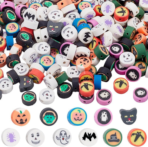1 Box 300Pcs Halloween Clay Bead Polymer Clay Beads Holiday Pumpkin Ghost Spider Bat Heishi Spacer Beads for Jewelry Making Supplies Bead Assortme...