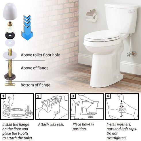 Toilet Flange with Wax Ring for Toilets Replacement Kit Includes Bolts PVC Toilet Flange Repair Kit for 3" or 4" Pipes, Fit Toilet Install & Repai...