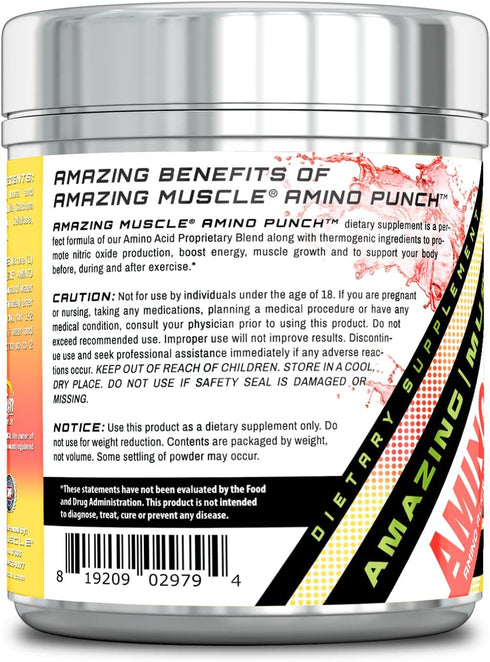 Amazing Muscle Amino Punch 5500 Mg Per Serving with Stevia -Contains Beta Alanine, Caffeine, Green Tea Extract, Green Coffee Bean - 30 Servings (C...
