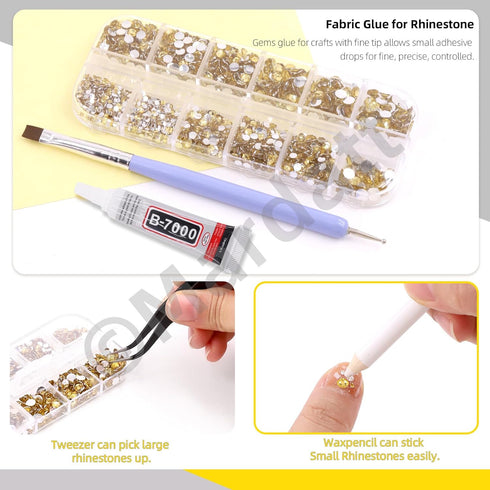 Mardatt 2606Pcs B7000 Jewelry Adhesive Glue with Golden Yellow Rhinestones, 2mm 3mm 4mm 5mm Flat Back Gems Rhinestones with Tweezers Dotting Tools...
