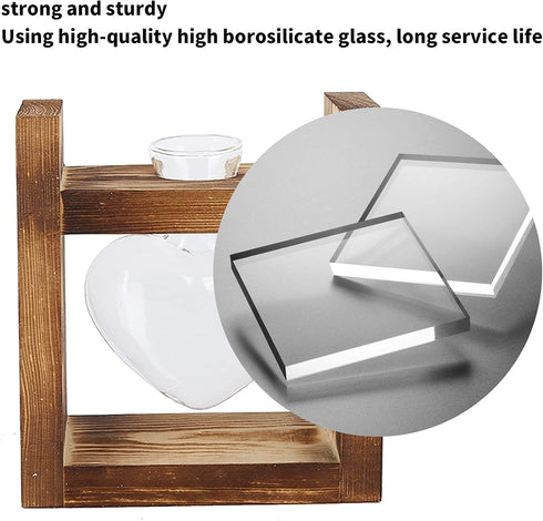 Plant Terrarium with Wooden Stand,Heart Shaped Transparent Glass Vase Flower Pot Hydroponics Plant Propagation Station for Hydroponics Plants Home...