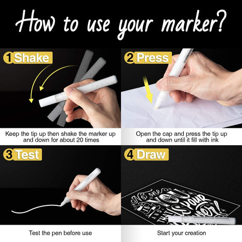 AKARUED White Acrylic Paint Markers, 8 Pack Acrylic White Paint Pen Sets for Rock Painting, Wood, Stone, Glass, Ceramic, Paper, Drawing, Art Proje...
