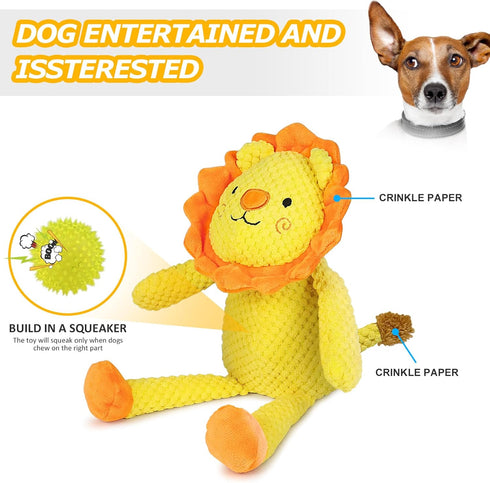 Dog Squeaky Plush Toy, Soft Stuffed Lion Toys with Squeaker & Crinkle Paper, Durable Interactive Chew Pet Supplies for Puppies, Cute Animal Toys f...