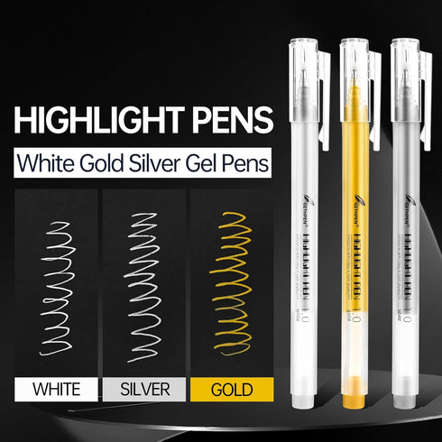 6 Colors Gel Pen Set White,Gold and Silver Gel Ink Pens for Artists,White Gel Pen,White Ink Pen,White Pens for Black Paper,White Drawing Pens,Whit...