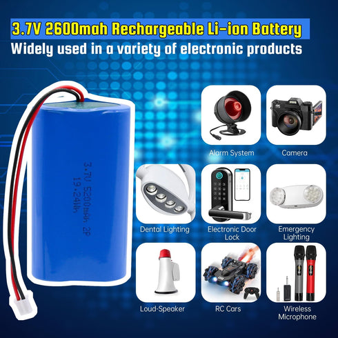 3.7V 5200mAh Rechargeable Batteries Lithium ion Battery with PH2.0/2P Connector for DIY Electronics Products, Toys, Lighting, Bluetooth Equipment...