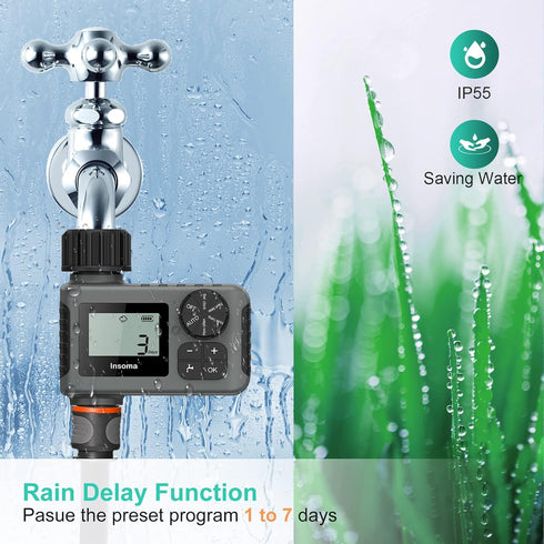 Outdoor Garden Hose Faucet Timers, Programmable Water Sprinkler Timer with Rain Delay/Manual/Automatic Drip Irrigation and Lawn Watering System fo...