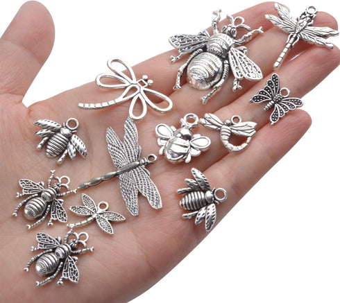 100g(30-80pcs) Mixed Insect Charms Bee Butterfly Dragonfly Charms Pendants Craft Supplies for Earrings Necklace Bracelet Jewellery DIY,5-50mm...