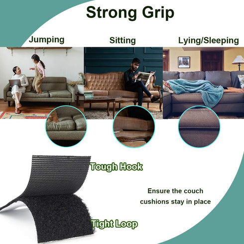 TEUVO Couch Cushion Non Slip Pads to Keep Couch Cushions from Sliding, Hook and Loop Tape with Adhesive for Smooth Surfaces, 2m Long and 11cm Wide...