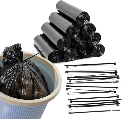 3.2 Gallon Trash Bags, 150 Count Small Trash Can Liners with Cable Ties for Bathroom or Livingroom, Black 3 Gallon Thickly Garbage Bags...