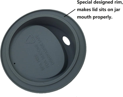 Reusable Food Grade and BPA Free Silicone Sip Coffee Juice Drinking Lid Kit with Stainless Steel Rings for Mason, Ball, Canning Jars, Pack of 4 Se...