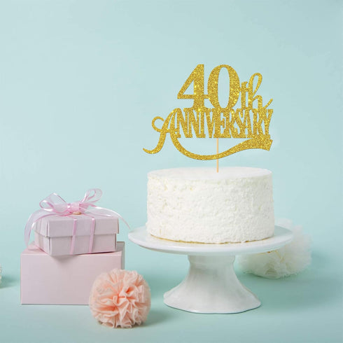 Gold Glitter 40th Anniversary Cake Topper - for Happy 40th Wedding Anniversary / 40th Birthday Party/Cheers to 40 Years Party Decorations...