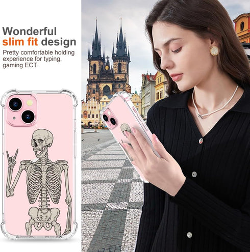 for iPhone 15 Case Skull Skeleton Cute Clear with Design, Girly for Women Girls Floral Transparent Case Compatible with iPhone 15 Skull Skeleton.....