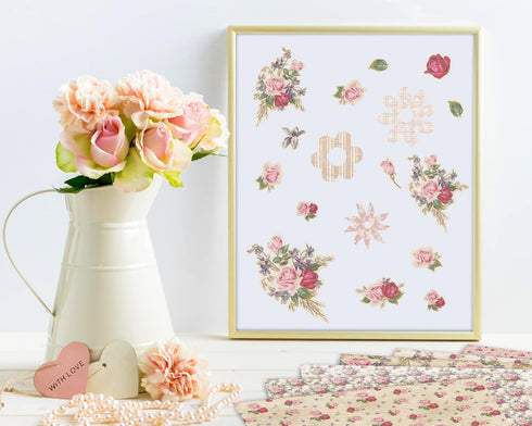 Whaline 12 Designs Spring Pattern Paper 24 Sheet Rose Floral Scrapbook Paper Pink Double-Sided Collection Decorative Craft Paper Folded Flat for C...
