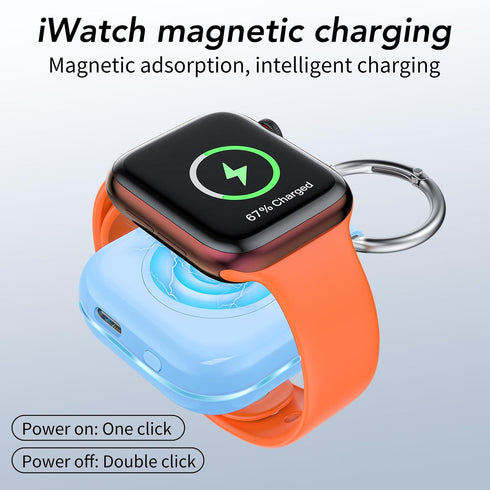 HUOTO Charging Adapter, 1200mAh Battery Powered Portable Wireless Charger for Apple Watch Series 9/8/7/6/SE/5/4/3/2/1 Ultra, Keychain USB-C Charge...