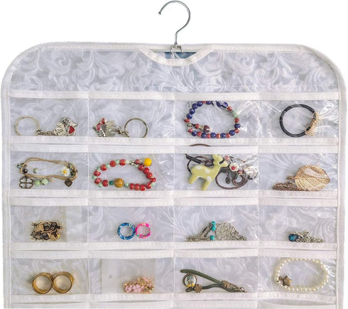 Hanging Jewelry Organizer,Accessories Organizer,80 Pocket Organizer for Holding Jewelries (White-Embossed)...