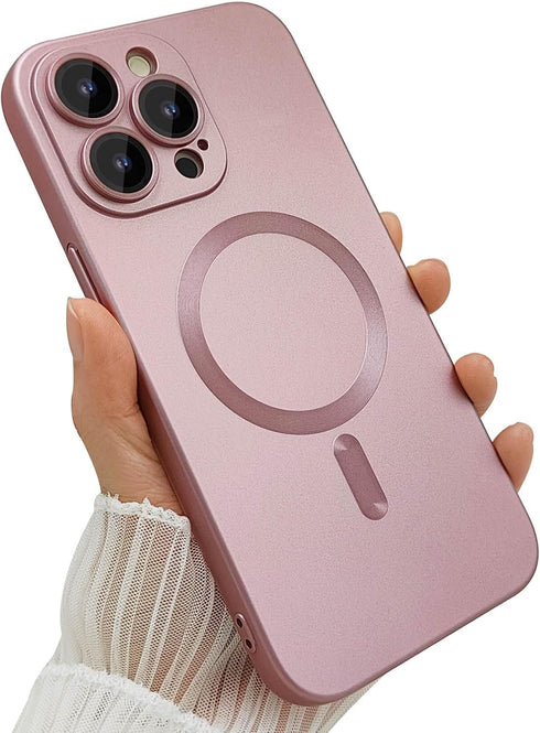 Magnetic Case for iPhone 15 Pro Max Phone Case for Women, Matte Luxury Soft Metallic Luster Design with Camera Lens Protector, Compatible with Mag...