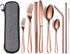 AARainbow 9 Pieces Stainless Steel Flatware Set Portable Reusable Cutlery Set Travel Utensils Set Including Chopsticks Knife Fork Spoon Straws Cle...