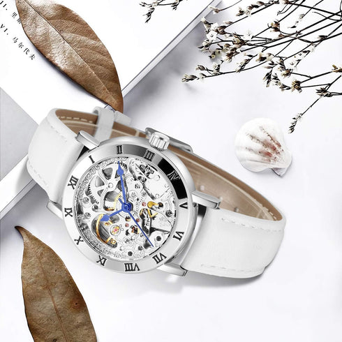 MASTOP Women's Watches Automatic Steampunk Self Winding Mechanical Silver Bracelet Ladies Skeleton Wrist Watch...