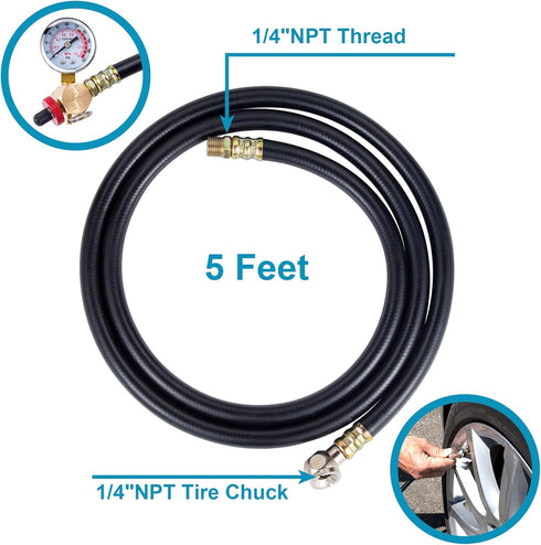 5 Feet Air Tank Repair Kit w/Safety Valve,Performance Tool W10058 Air Tank Repair Kit,Air Tank Valve Kit with Pressure Gauge and 5 Feet Air Tank H...