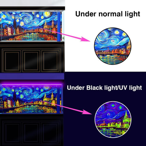 48X24IN Blacklight Vincent Van Gogh Black Light Aquarium Background, UV Fish Tank Background Art Oil Painting Terrarium Background with 10 EVA Dou...