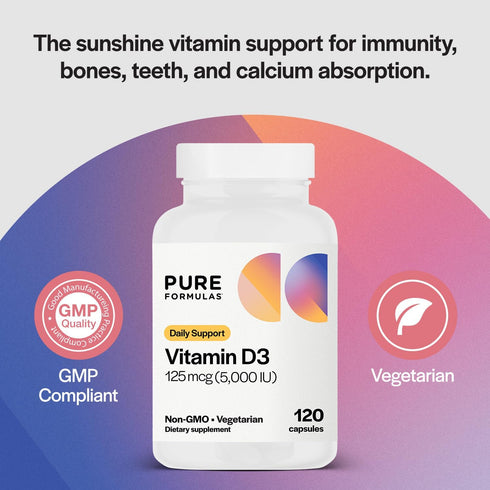 PureFormulas Vitamin D3 5,000 IU 125 mcg - Pure Vitamin D Supplement for Healthy Bone Formation, Teeth, Cardiovascular Health, and Immune Support ...