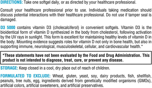 XYMOGEN D3 5000 - Bioavailable Vitamin D3 5000 IU (125 mcg) - High Potency Vitamin D Supplement to Support Immune Health, Bone + Heart Health (90 ...