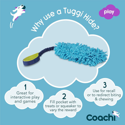 Coachi Tuggi Hide - Interactive Dog Toy for Tug of War & Play. Strong & Comfortable, Stretchy Bungee Handle, Reward Training, Interrupting Biting ...