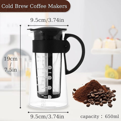 Cold Brew Coffee Maker, Excellent Glass Cups with Removable Nylon Filter Screen, Iced Coffee Maker & Tea Brewer Gifts for Women Man - 650ml Glass...