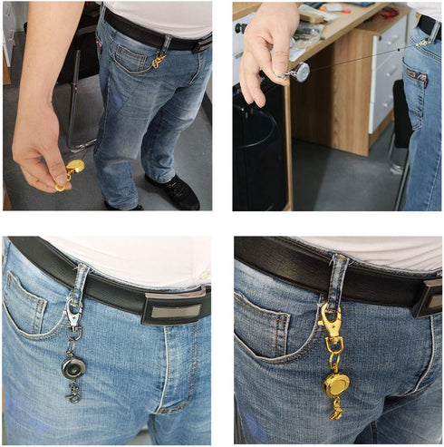 1PCS Retractable Key Chain with Hook Zinc Alloy High Resilient Anti-lose Stretch Key Ring Holder Tool Telescopic Rope Black...