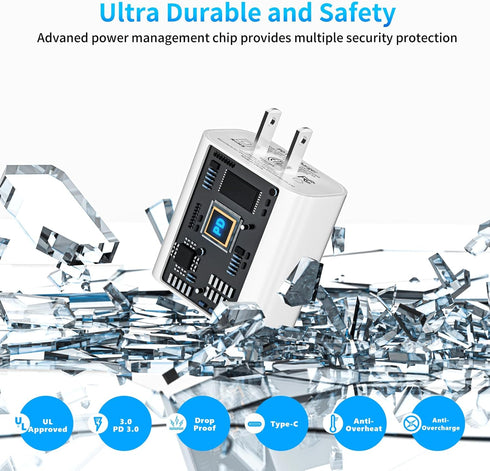 iPhone 15 Charger Fast Charging, 3 Pack 20W USB C Wall Charger Fast Charging Block with 10FT Long USB C to C Charging Cable Compatible for iPhone ...