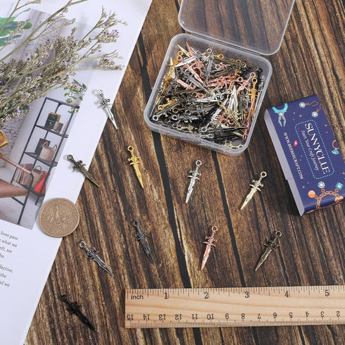 SUNNYCLUE 1 Box 80Pcs Sword Charm Punk Charms Silver Alloy Gothic Steampunk Mini Bookmarks Sword Knife Charm for Jewelry Making Charms Supplies DI...