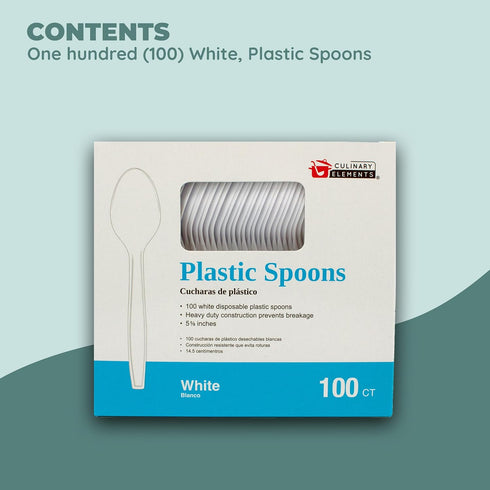 Disposable White Plastic Spoons, Plastic Cutlery: Utensils for Parties, Picnics, Office Home & School - 100 Count...