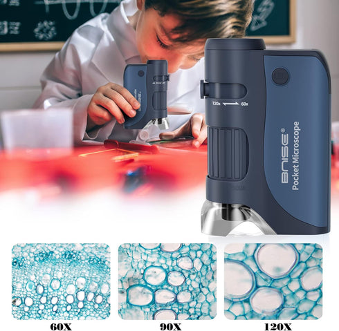 Pocket Microscope 60X-120X, Portable Handheld Microscope for Kids, Mini Microscope with 5pcs Microscope Slides for Learning, Education and Explori...