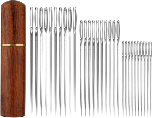 30pcs Large Eye Sewing Needles, Stainless Steel Hand Knitting Needles Sharp Tapestry Embroidery Needles with Wooden Needle Case Yarn Sewing Needle...