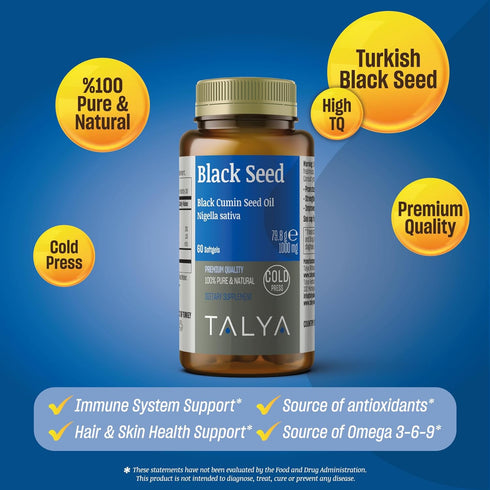 Black Seed Oil Softgel with High Thymoquinone - Immune Support - Digestive Health - Brain Function - Joint Mobility - Cold-Pressed from Non-GMO Tu...