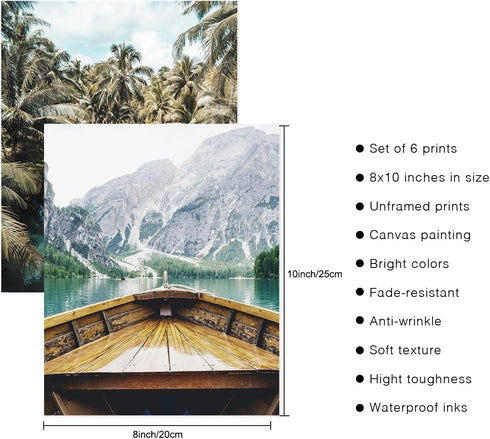 HoozGee Nature Landscape Wall Art Prints Mountain Decor Canvas Wall Decor Posters Lake Boat Pictures Photography Art Posters for Home Living Bedro...