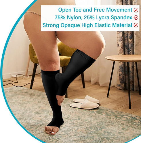 KEKING® Extra Wide Calf Compression Socks for Men & Women, 20-30 mmHg Compression Stockings Open Toe - Plus Size Knee High Support Hose for Varico...