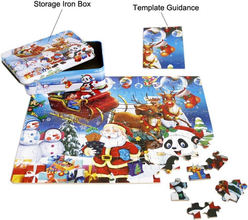 100 Piece Wooden Jigsaw Puzzle Merry Christmas Xmas Santa Claus Early Childhood Education Puzzle Wooden Cartoon Toys...