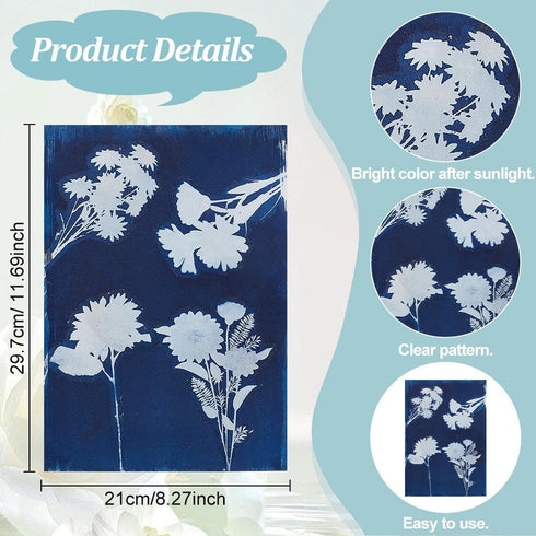 WEBEEDY 30 Sheets Cyanotype Paper Sun Print Paper Kit Sunflower Daisy Sun Art Papers,Flower High Sensitive Cyanotype Papers Nature Printing Paper ...