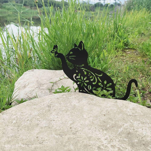 Cat Hollow Silhouette Stakes Iron Art Pile Plug-in Posts Standing Statue Garden Decoration Ornaments for Yard Lawn...