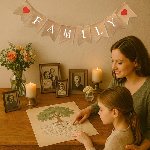 Family Banner Burlap Bunting - Family Reunion Sign & Photo Booth Props for Adoption & Reunion Party Decorations...