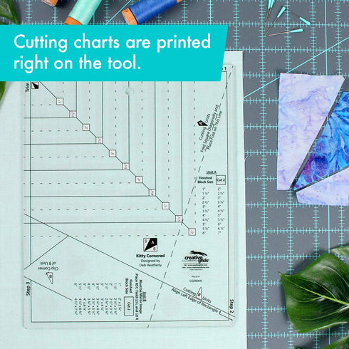 Creative Grids Kitty Cornered Quilt Ruler – CGRDH5 – Made in USA, 11in x 11in, Non-Slip Grip Acrylic Quilting, Sewing, Crafting, Patchwork Ruler &...