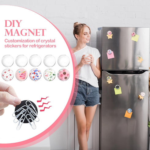 124pcs Craft Magnets Glass w Adhesive Backing and Transparent Clear Glass Cabochons DIY Craft Fridge Magnets Sticker for Refrigerator(62 Sets,1 In...