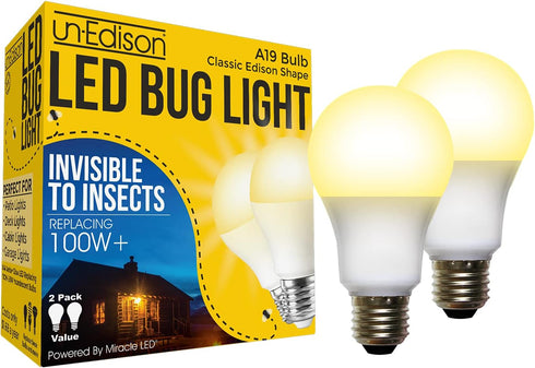 A19 LED Bug Light - Replaces 100W - Yellow Spectrum E26 Medium Outdoor Bulb for Porch Patio & Deck - Upgrade Your Old Painted Incandescent Bug Bul...