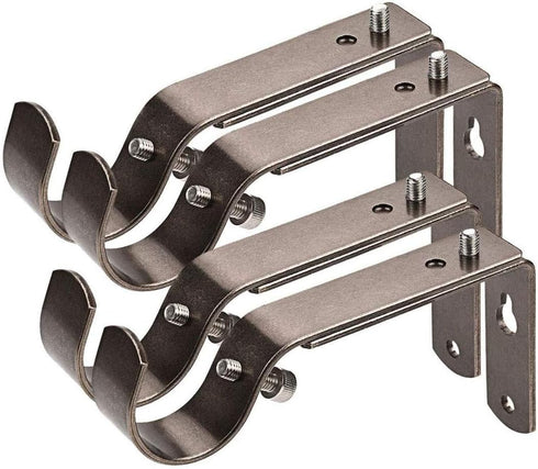 Curtain Rod Bracket Set of 4 for 7/8 or 1 Inch Rods, Adjustable - Antique Silver...