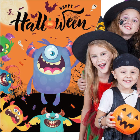 Halloween Party Games Pin Eye on The Monster Game Reusable Pin The Monster Halloween Party Favor Supplies for Kids Girls Boys...