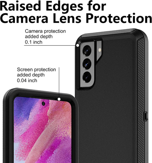 MMY Case for Samsung Galaxy S21 FE Case + Tempered Glass Screen Protector Heavy Duty Shockproof Drop Dust Proof 3 in 1 Defender Black...