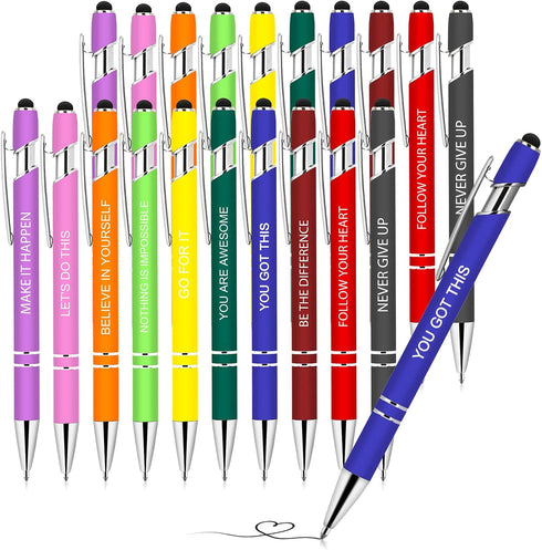 20 Pieces Inspirational Pens, Motivational Ballpoint Pen with Stylus Tip Funny Ink Pens Bulk Inspirational Gifts for Women Coworkers Office Suppli...